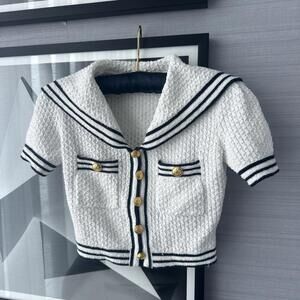 self-portrait Textured Knit Top in White